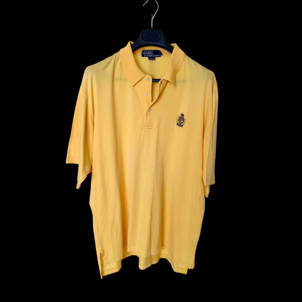 Vintage 90's‎ Polo Ralph Lauren Yellow Crest Embroidered Cotton Polo Shirt Large